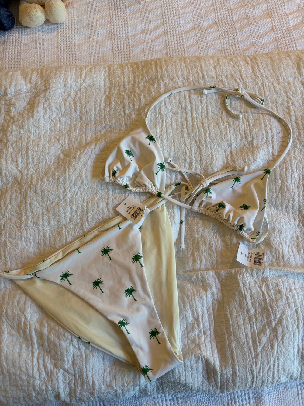 WeWoreWhat White Bikini with Green Palm Print